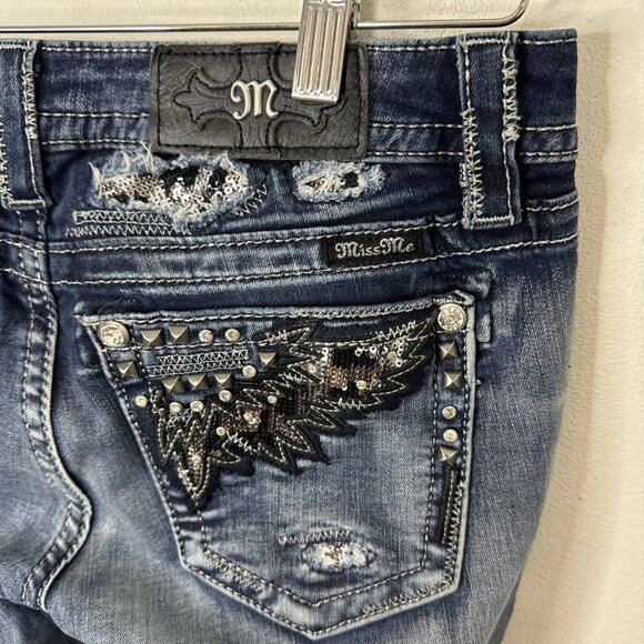 Miss Me Skinny Stretch Angel Wings Woman 28X30 Blue Jeans Denim - Picture 4 of 7